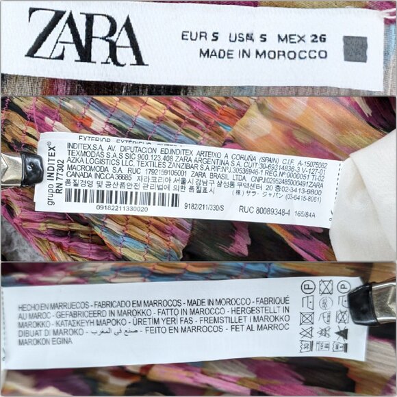 Zara Mini Ruffle Dress Multicolor Long Sleeve Smocked Tiered Sheer Size S - Picture 4 of 10